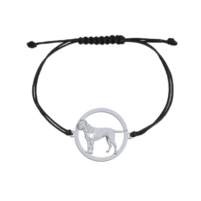 Silver Dogo Argentino engraved string bracelet with a heart - MEJK Jewellery
