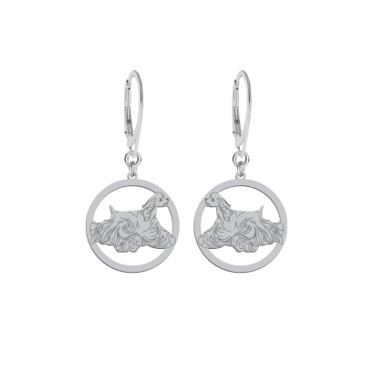 Silver American Cocker Spaniel earrings, FREE ENGRAVING - MEJK Jewelery