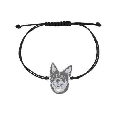 Silver Australian Kelpie engraved string bracelet with a heart - MEJK Jewellery
