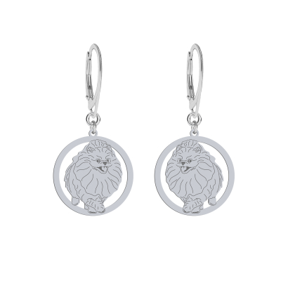 Silver Pomeranian engraved earrings - MEJK Jewellery