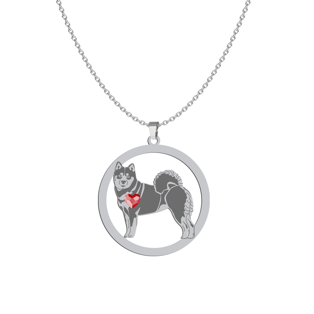 Silver Shiba-inu necklace with a heart, FREE ENGRAVING - MEJK Jewellery