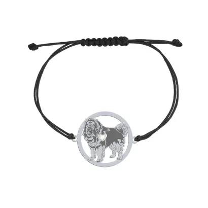 Silver Caucasian Shepherd Dog string bracelet with a heart, FREE ENGRAVING - MEJK Jewellery
