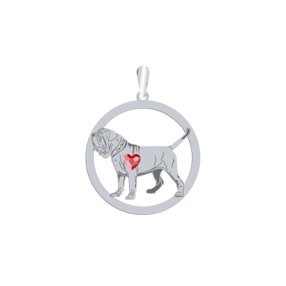 Silver Neapolitan Mastiff engraved pendant with a heart - MEJK Jewellery