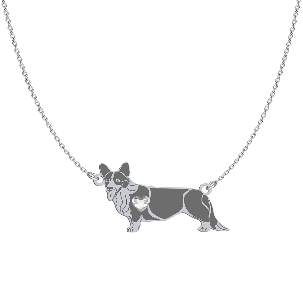 Silver Welsh corgi cardigan  engraved necklace with a heart - MEJK Jewellery
