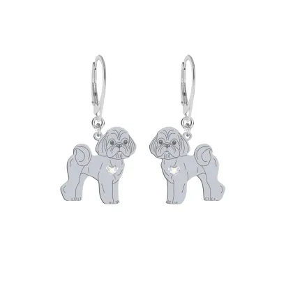 Silver Shih tzu earrings with a heart, FREE ENGRAVING - MEJK Jewellery