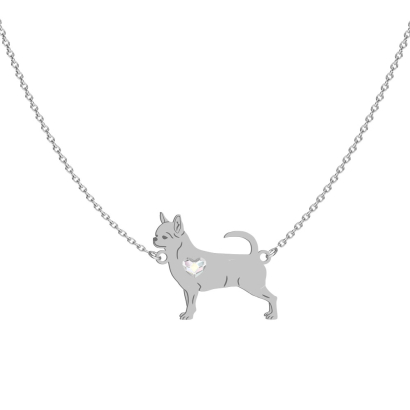 Naszyjnik z psem grawerem sercem Chihuahua Krótkowłosa srebro GRAWER GRATIS - MEJK Jewellery