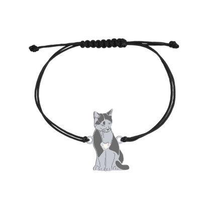 Bransoletka z grawerem Kotem Domowym TUXEDO CAT sznurek - MEJK Jewellery