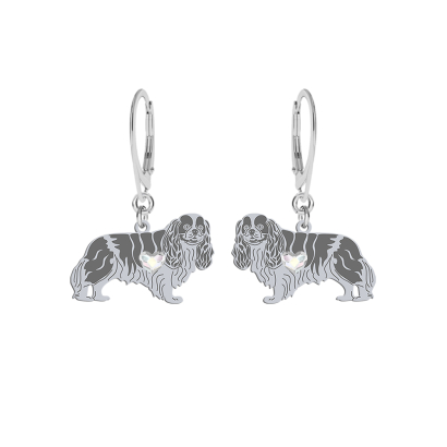 Silver Cavalier King Charles Spaniel earrings with a heart, FREE ENGRAVING - MEJK Jewellery