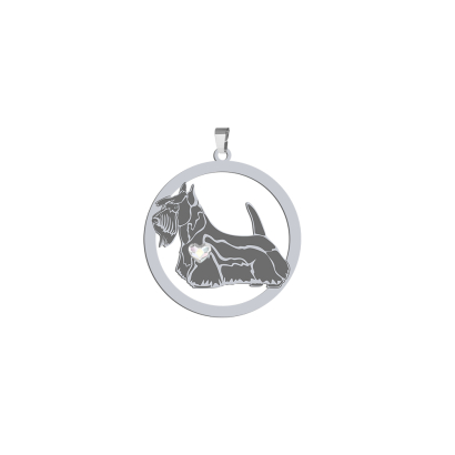 Silver Scottish Terrier engraved pendant with a heart - MEJK Jewellery