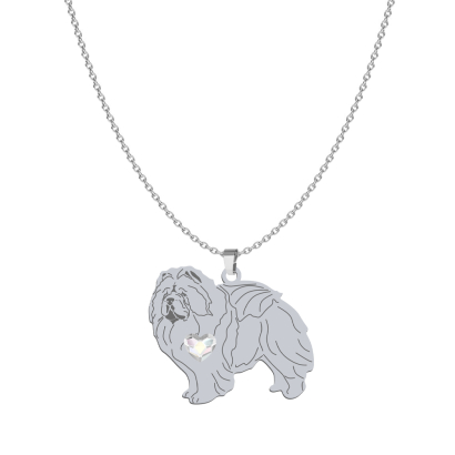Silver Chow chow necklace with a heart, FREE ENGRAVING - MEJK Jewellery