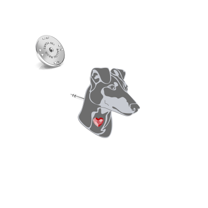 Silver Manchester terrier pin with a heart - MEJK Jewellery