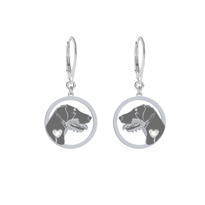 Silver Deutscher Jagdterrier earrings with a heart, FREE ENGRAVING - MEJK Jewellery