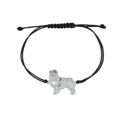 Silver Australian Shepherd string bracelet, FREE ENGRAVING - MEJK Jewellery