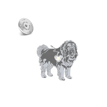 Silver Caucasian Shepherd Dog pin with a heart - MEJK Jewellery
