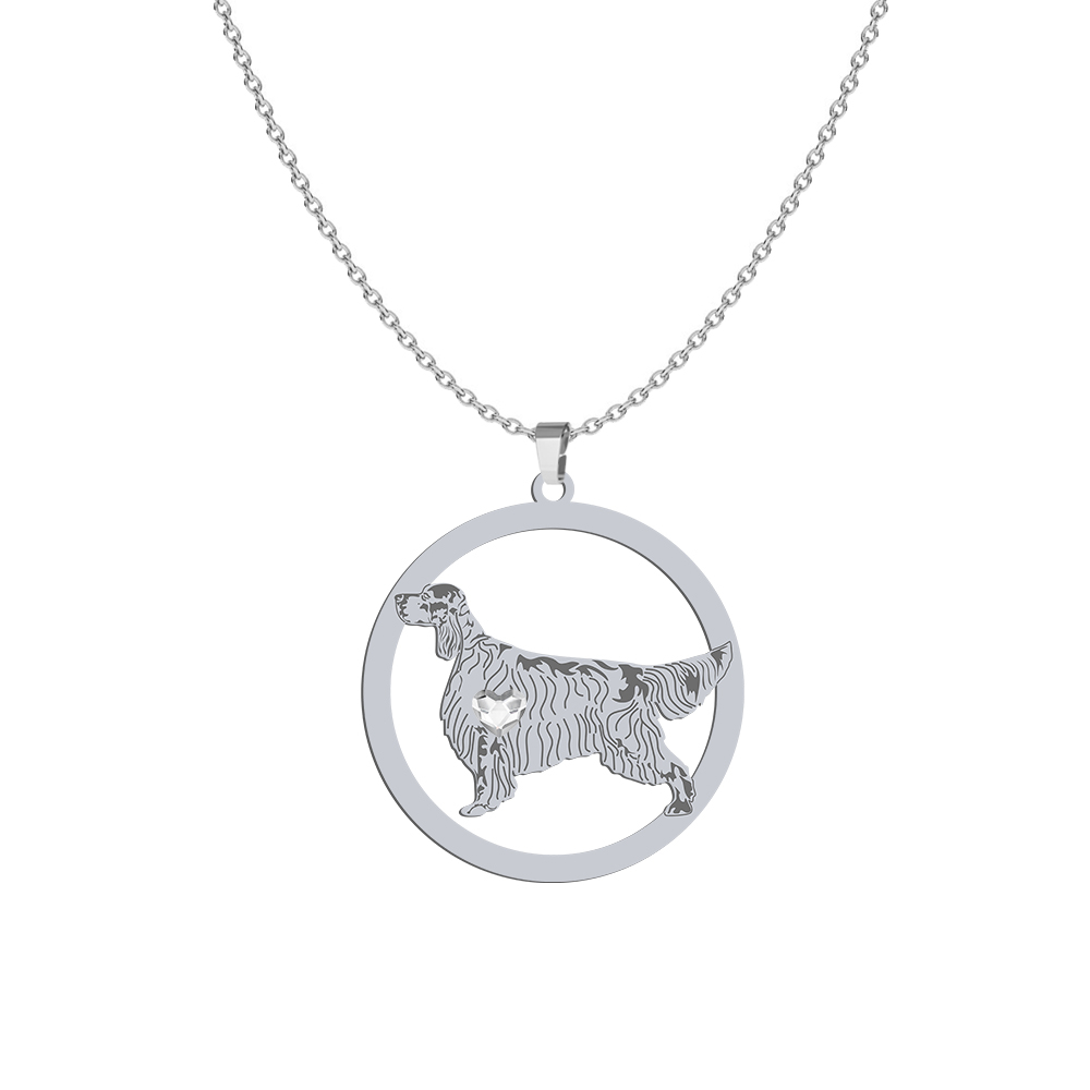 Silver English Setter necklace with a heart, FREE ENGRAVING - MEJK Jewellery
