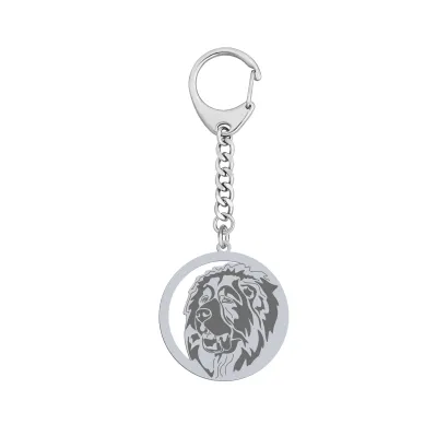 Silver Caucasian Shepherd Dog keyring, FREE ENGRAVING - MEJK Jewellery
