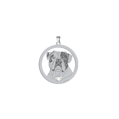 Silver American Bulldog pendant with a heart, FREE ENGRAVING - MEJK Jewellery