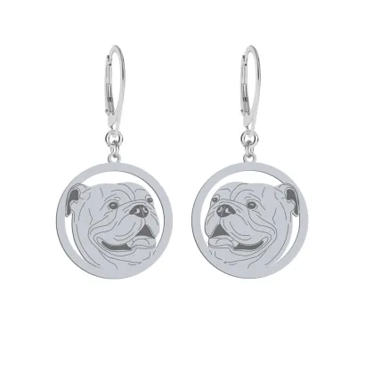 Silver English Bulldog earrings, FREE ENGRAVING - MEJK Jewellery