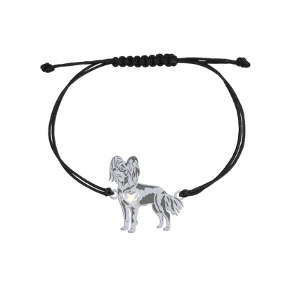 Bransoletka z sercem psem Russian Toy srebro sznurek GRAWER GRATIS - MEJK Jewellery