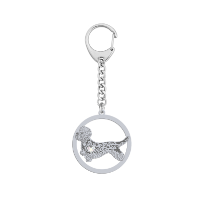Silver Dandie Dinmont Terrier engraved keyring with a heart - MEJK Jewellery