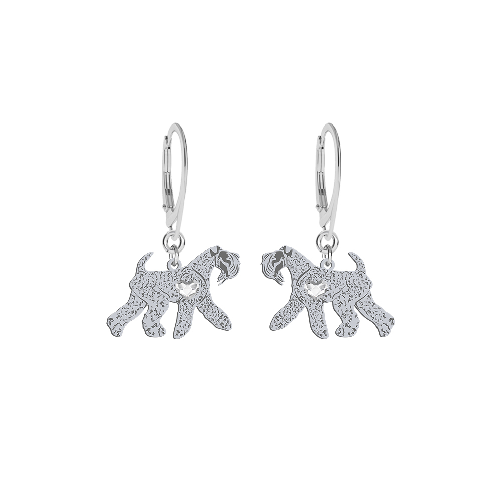 Silver Kerry Blue Terrier earrings with a heart, FREE ENGRAVING - MEJK Jewellery