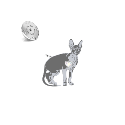 Silver Cornish Rex Cat pin with a heart - MEJK Jewellery