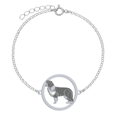 Silver Border Collie engraved bracelet with a heart - MEJK Jewellery