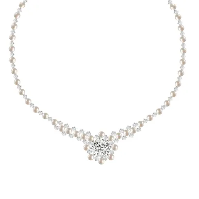 Halskette mit  Perlen und Kristallen, Sterlingsilber + gestempelt, NR 691