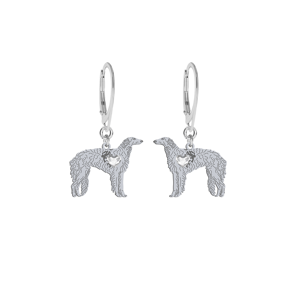 Silver Borzoj earrings with a heart, FREE ENGRAVING - MEJK Jewellery