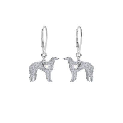 Silver Borzoj earrings with a heart, FREE ENGRAVING - MEJK Jewellery