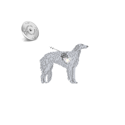 Silver Borzoj pin with a heart - MEJK Jewellery