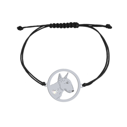 Silver Miniature Bull Terrier engraved string bracelet - MEJK Jewellery