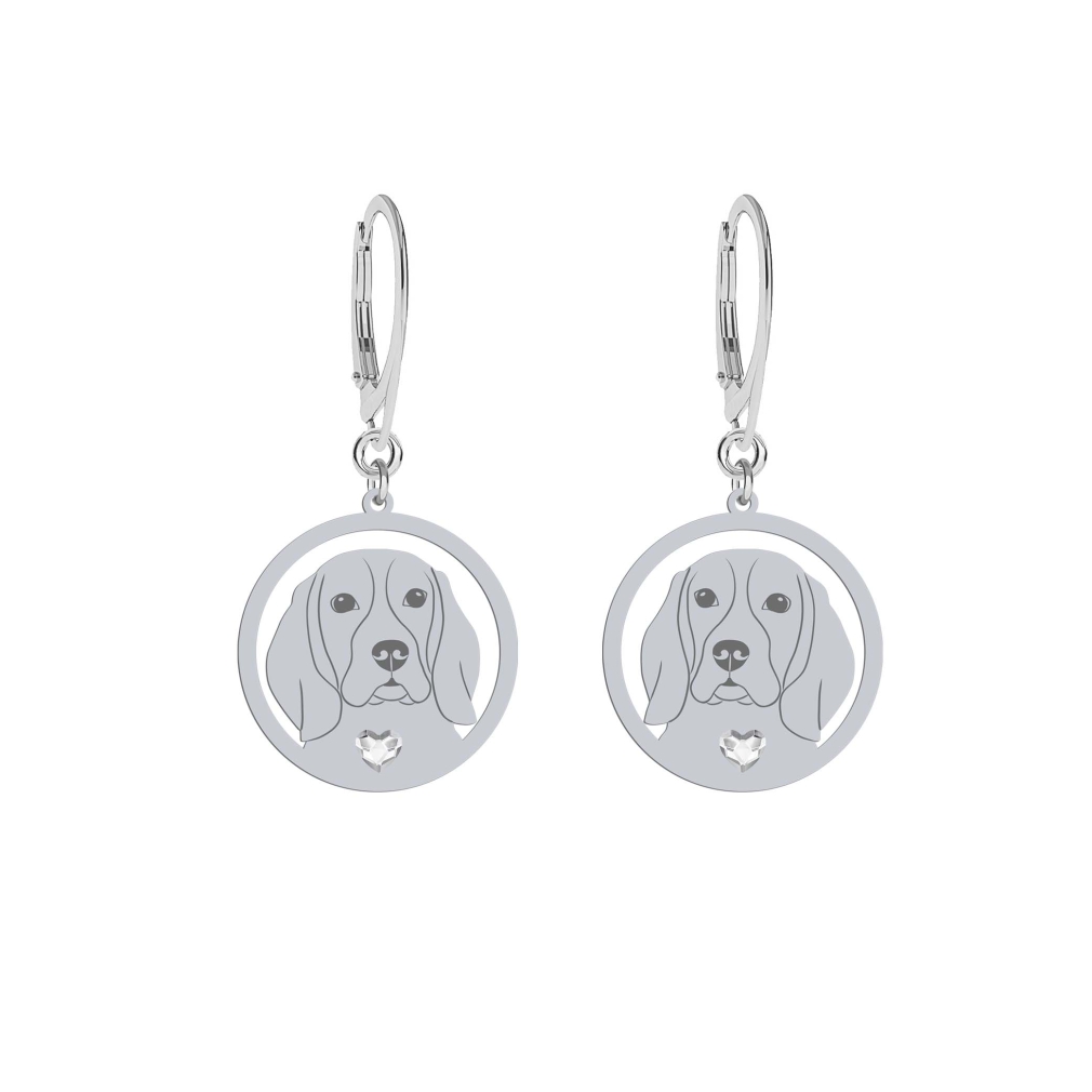 Silver Beagle earrings with a heart - MEJK Jewellery