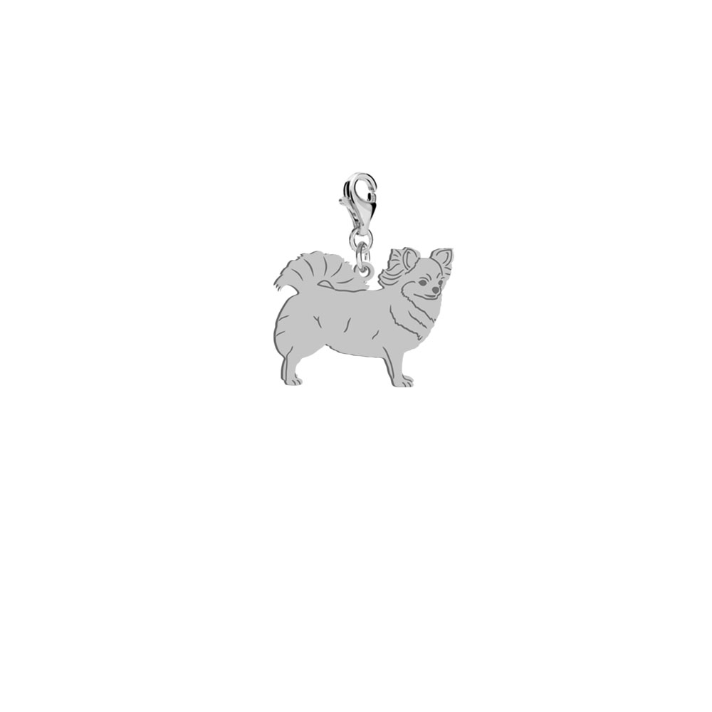Silver Long-haired Chihuahua engraved charms - MEJK Jewellery
