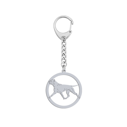 Silver American Staffordshire Terrier-Amstaff engraved keyring - MEJK Jewellery