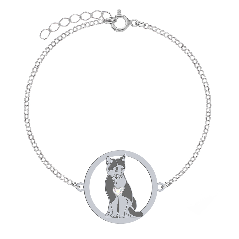 Silver Tuxedo Cat bracelet, FREE ENGRAVING - MEJK Jewellery