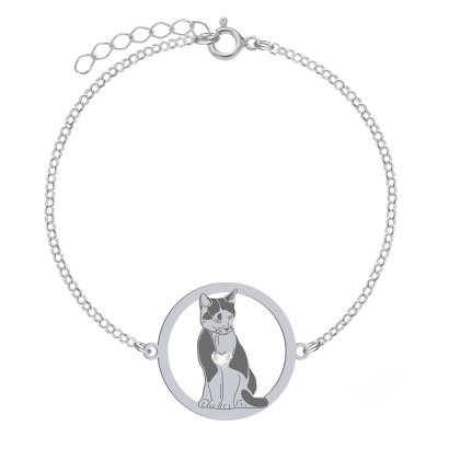 Bransoletka z Kotem Domowym TUXEDO CAT serce GRAWER GRATIS - MEJK Jewellery