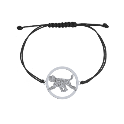 Bransoletka z psem Black Russian Terrier srebro sznurek GRAWER GRATIS - MEJK Jewellery