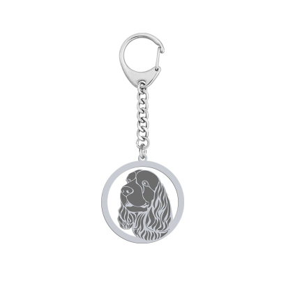 Silver Sussex Spaniel engraved keyring - MEJK Jewellery