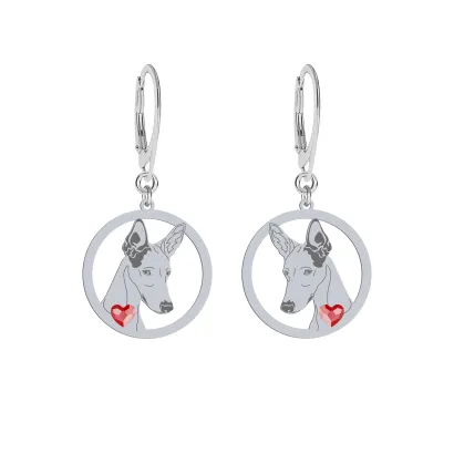 Silver  Ibizan Hound engraved earrings with a heart - MEJK Jewellery