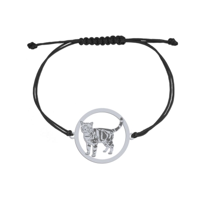 Bransoletka Kot Amerykański Krótkowłosy srebro 925 sznurek GRAWER GRATIS - MEJK Jewellery