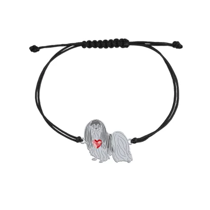 Bransoletka z sercem psem Spaniel Kontynentalny Miniaturowy srebro sznurek GRAWER GRATIS - MEJK Jewellery