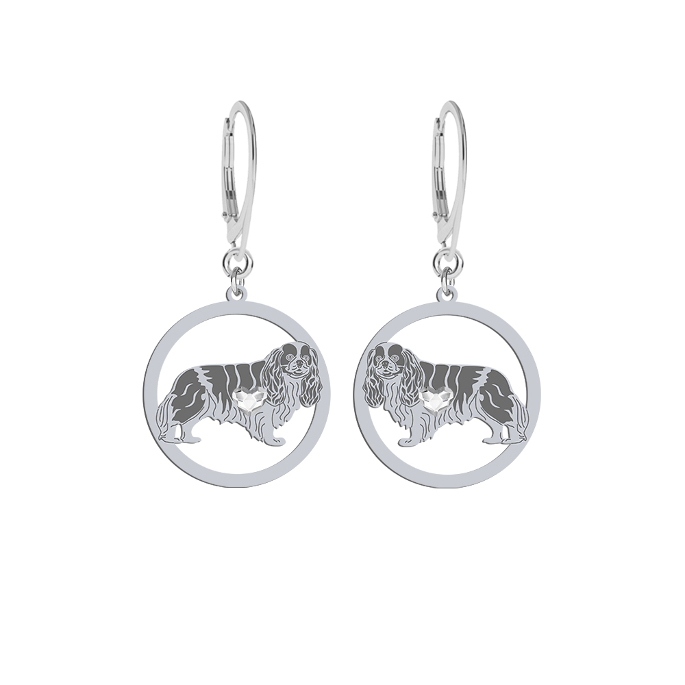 Silver Cavalier King Charles Spaniel engraved earrings with a heart - MEJK Jewellery