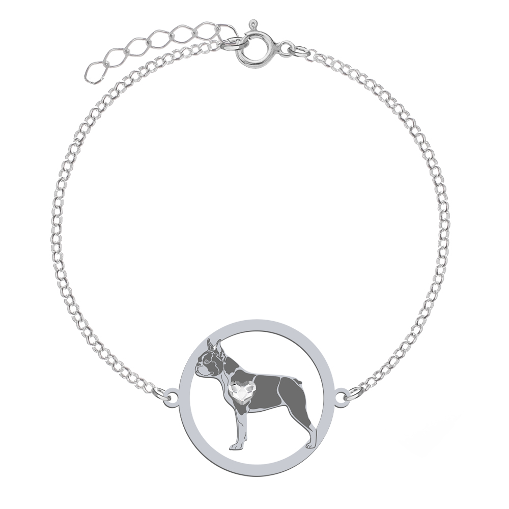 Bransoletka z psem grawerem Boston Terrier srebro - MEJK Jewellery