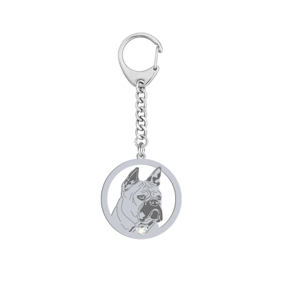 Silver Chongqing Dog keyring with a heart, FREE ENGRAVING - MEJK Jewellery