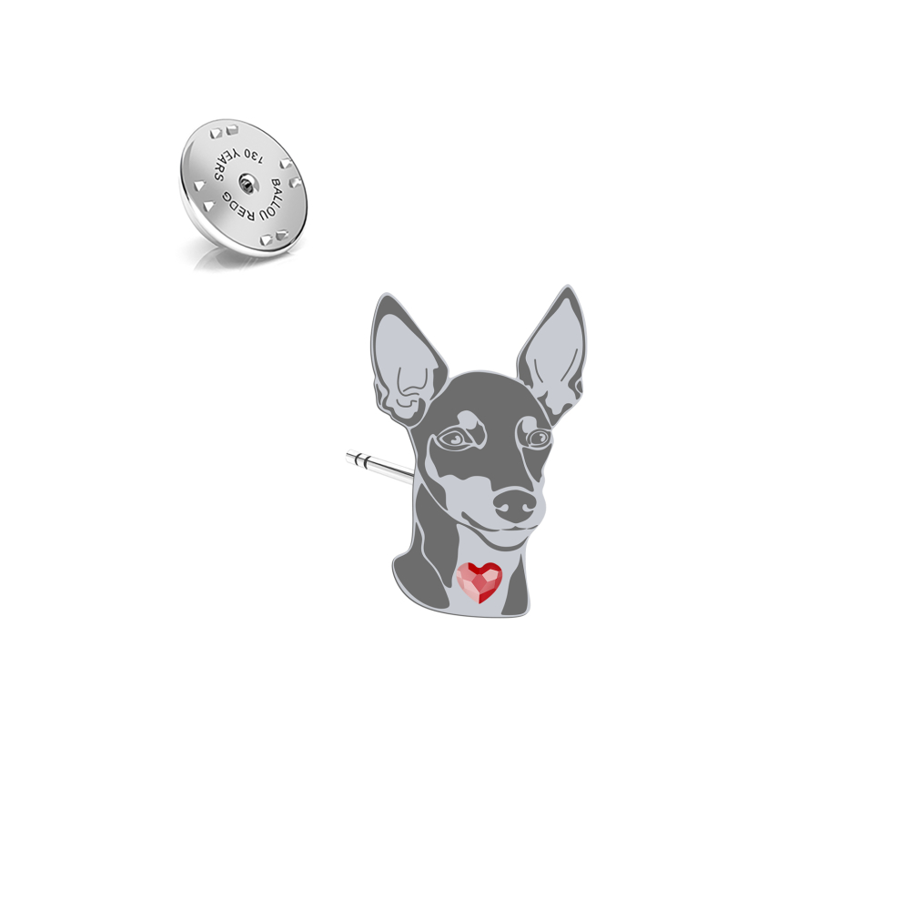 Silver English Toy Terrier pin with a heart - MEJK Jewellery