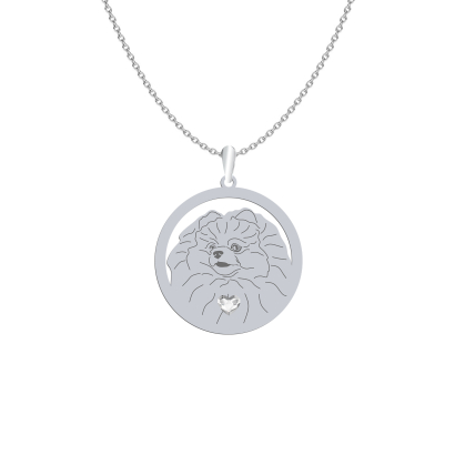 Silver Pomeranian necklace with a heart, FREE ENGRAVING - MEJK Jewellery