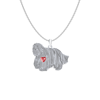 Silver Bergamasco Shepherd engraved necklace with a heart - MEJK Jewellery