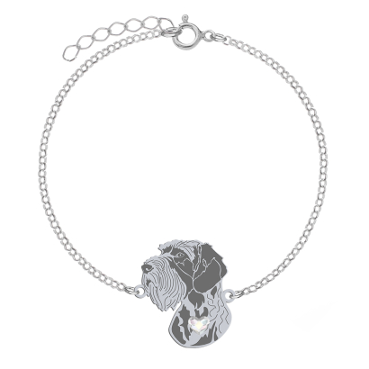 Silver German Wirehaired Pointer engraved bracelet with a heart - MEJK Jewellery