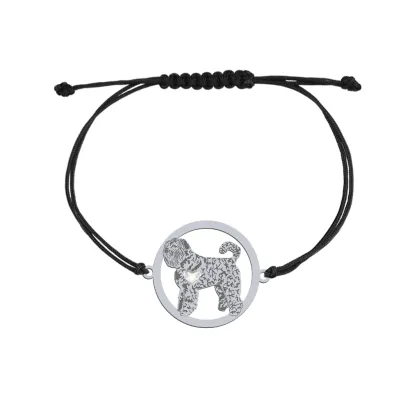 Silver Bouvier des Flandres string bracelet with a heart, FREE ENGRAVING - MEJK Jewellery